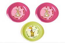 Дитяча тарілка Nuvita дрібна, 6міс+, 3шт, рожевий/салатовий Дитяча тарілка Nuvita дрібна, 6міс+, 3шт, рожевий/салатовий