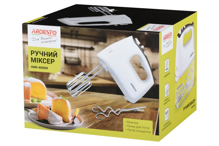 Міксер ARDESTO ручний 400Вт, насадки-4, турборежим, білий