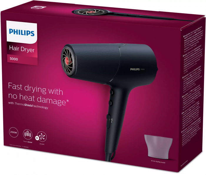 Фен Philips 5000 Series, 2100Вт, 3 режими, іонізація, хол. обдув, темно-сірий