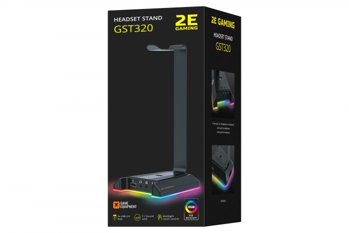 Підставка для гарнітури 2E GAMING GST320 3в1, 7.1, USB-A, 2xUSB-A/3x3.5мм, RGB, 1.5м, чорний