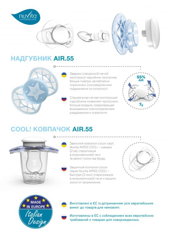 Пустушка Nuvita Air55 Cool 0міс+, ортодонтична, з ковпачком, LOVE рожевий