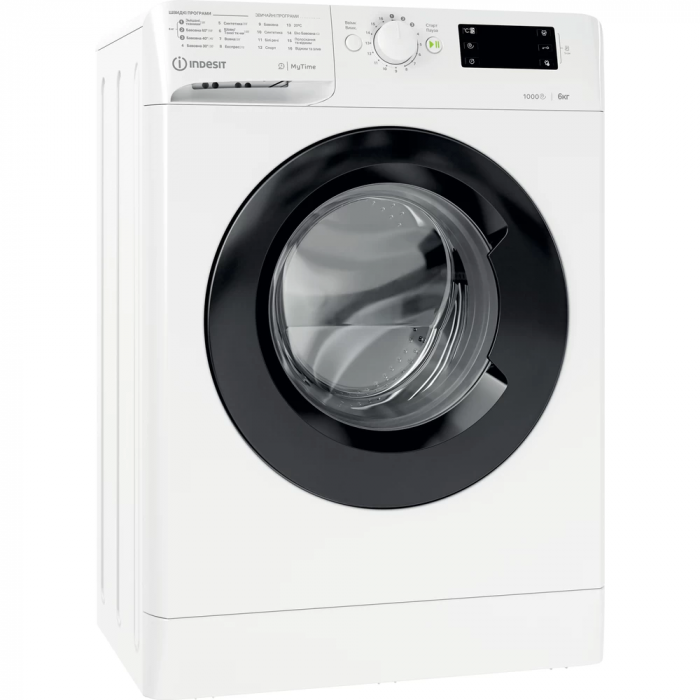 Пральна машина Indesit фронтальна, 6кг, 1000, A+++, 43см, дисплей, люк чорний, білий