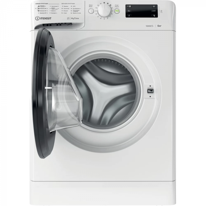 Пральна машина Indesit фронтальна, 6кг, 1000, A+++, 43см, дисплей, люк чорний, білий