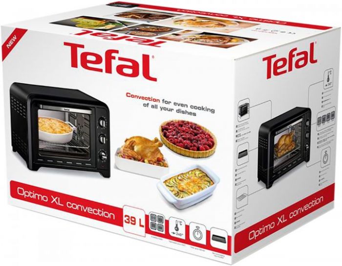 Піч електрична Tefal Optimo, 39л, 2000Вт, механіч., гриль, конвенція, підсвітка всередині, чорна