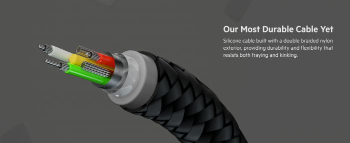 Кабель USB-C > USB-C заряджання/синхронізації Belkin 1м, 60Вт, Type-C, плетений, силіконовий, з ремінцем на магніті, чорний