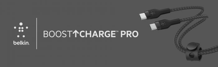Кабель USB-C > USB-C заряджання/синхронізації Belkin 1м, 60Вт, Type-C, плетений, силіконовий, з ремінцем на магніті, чорний