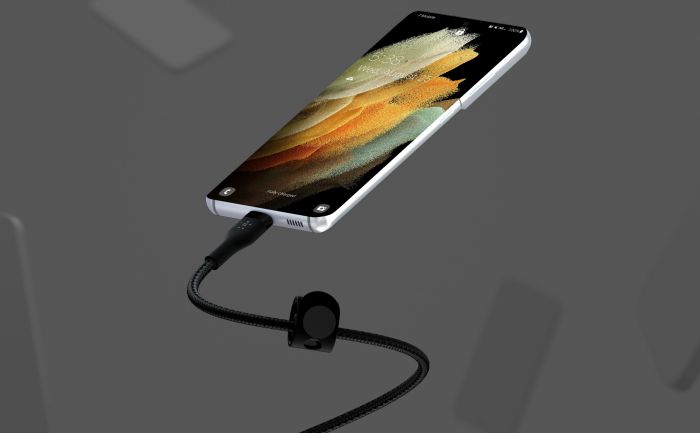 Кабель USB-C > USB-C заряджання/синхронізації Belkin 1м, 60Вт, Type-C, плетений, силіконовий, з ремінцем на магніті, чорний