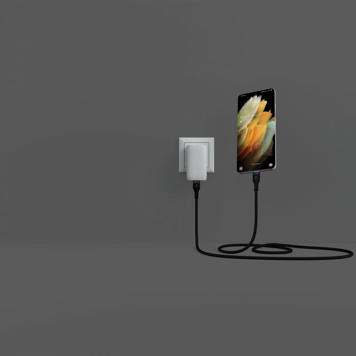 Кабель USB-C > USB-C заряджання/синхронізації Belkin 1м, 60Вт, Type-C, плетений, силіконовий, з ремінцем на магніті, чорний