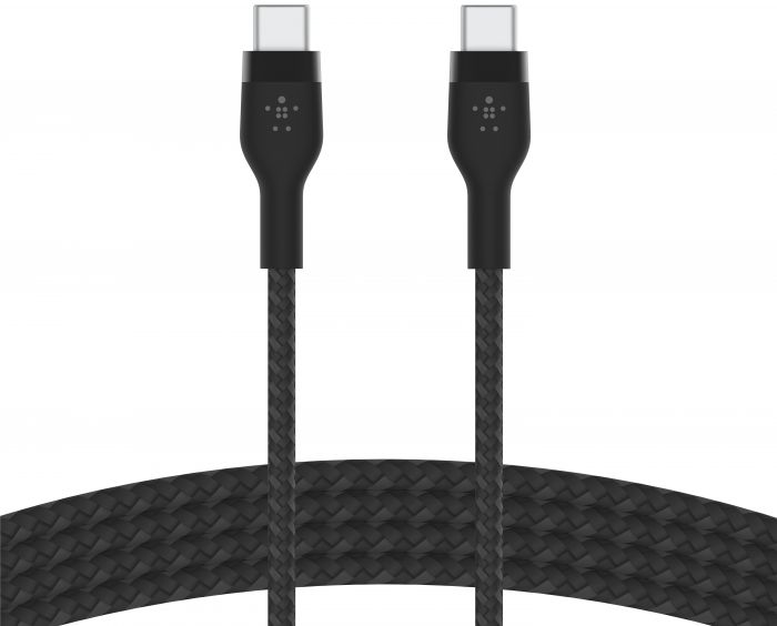 Кабель USB-C > USB-C заряджання/синхронізації Belkin 1м, 60Вт, Type-C, плетений, силіконовий, з ремінцем на магніті, чорний