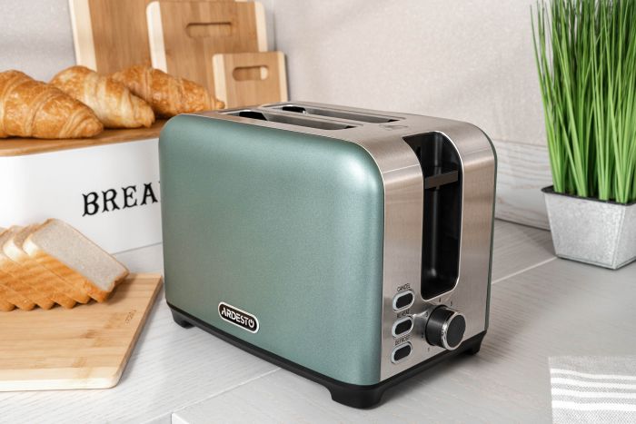 Тостер ARDESTO Mint Harmony 800Вт, метал, м'ятно-сріблястий