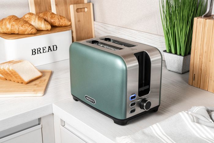 Тостер ARDESTO Mint Harmony 800Вт, метал, м'ятно-сріблястий