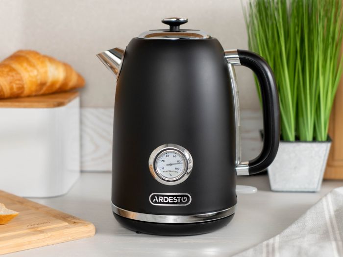 Електрочайник Ardesto Vintage Dream 1.8л, Strix, метал, чорний матовий
