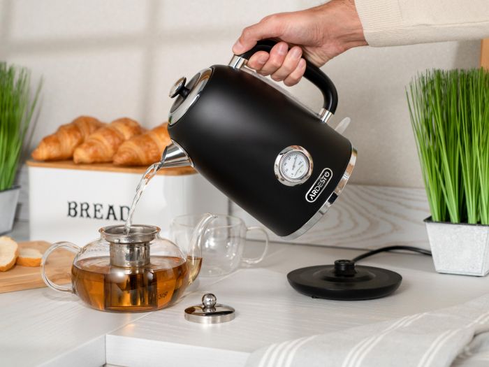 Електрочайник Ardesto Vintage Dream 1.8л, Strix, метал, чорний матовий