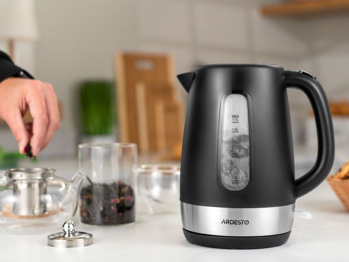 Електрочайник ARDESTO 1.7л, Strix, пластик, чорний матовий