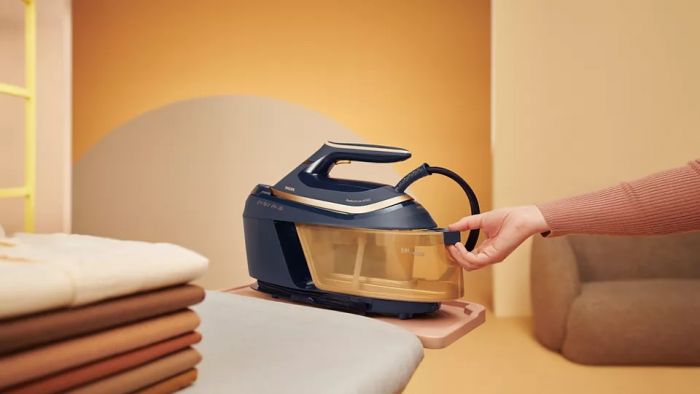 Праска-парогенератор Philips PerfectCare 6000 Series, 2400Вт, 1800мл, паровий удар -600гр, постійна пара - 130гр, нерж. сталь, синьо-золотий