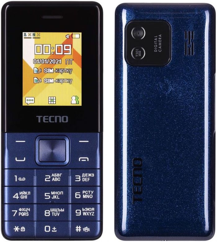 Мобільний телефон TECNO T301 1.77" 2SIM, 1150мА•год, синій темний