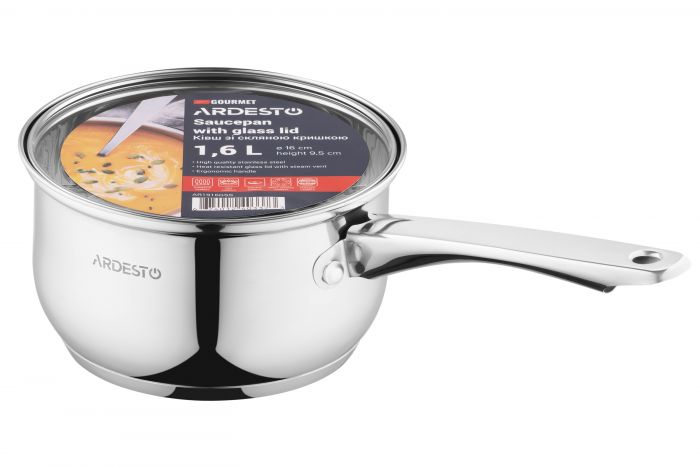 Ківш зі скляною кришкою ARDESTO Gemini Gourmet Spoleto, 1.6л, нержавіюча сталь