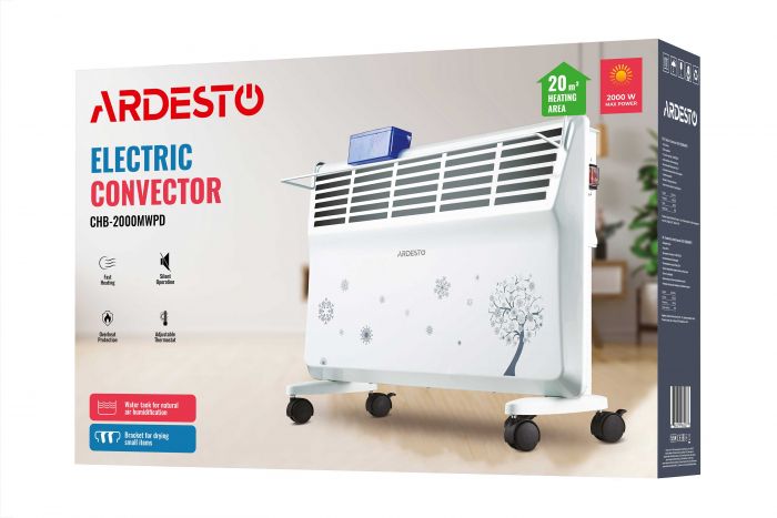 Конвектор ARDESTO, 20м2, 2000Вт, мех. упр-ння, відкритий нагрів. елемент, сушка, білий Конвектор ARDESTO, 20м2, 2000Вт, мех. упр-ння, відкритий нагрів. елемент, сушка, білий