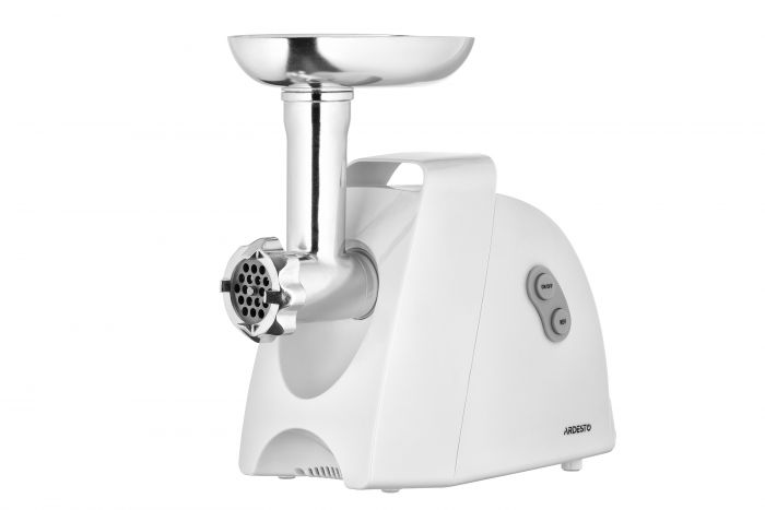М'ясорубка Ardesto, 1900Вт, 1.8кг/хв, 3 решітки, насадка для ковбас, кеббе, 4 терки, пластик, білий