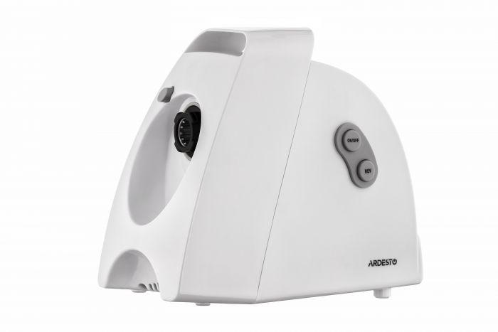 М'ясорубка Ardesto, 1900Вт, 1.8кг/хв, 3 решітки, насадка для ковбас, кеббе, 4 терки, пластик, білий