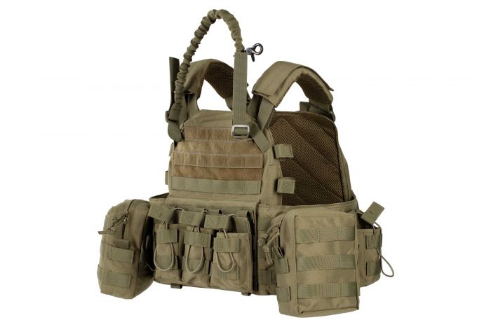 Плитоноска 2Е, Тип 1, з кишенями для бічного захисту і підсумками, Молле, зелена Плитоноска 2Е, Тип 1, з кишенями для бічного захисту і підсумками, Молле, зелена