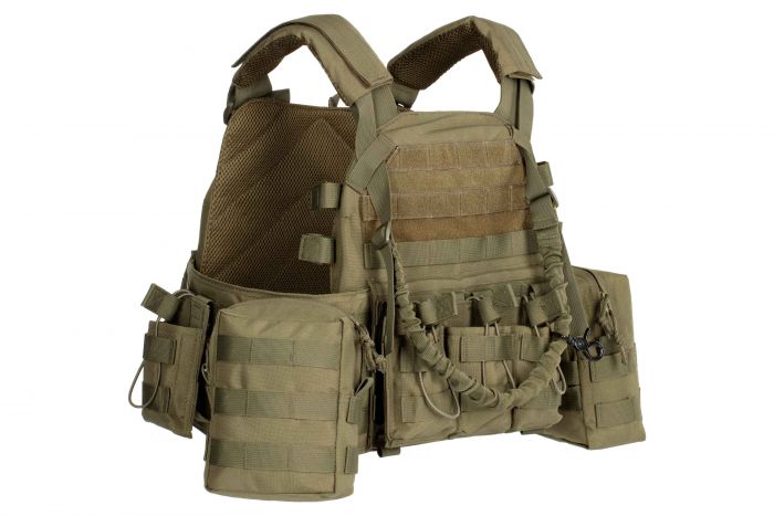 Плитоноска 2Е, Тип 1, з кишенями для бічного захисту і підсумками, Молле, зелена Плитоноска 2Е, Тип 1, з кишенями для бічного захисту і підсумками, Молле, зелена