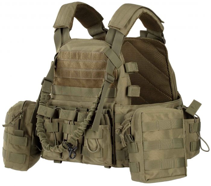 Плитоноска 2Е, Тип 1, з кишенями для бічного захисту і підсумками, Молле, зелена Плитоноска 2Е, Тип 1, з кишенями для бічного захисту і підсумками, Молле, зелена