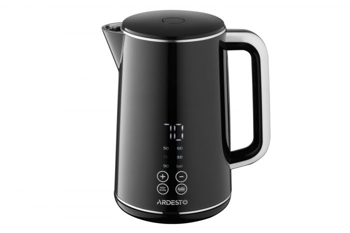 Електрочайник Ardesto Elegance, 1.7л, LED дисплей, подвійні стінки, Otter, чорний глянець