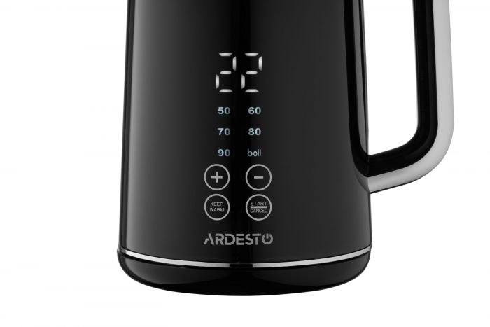 Електрочайник Ardesto Elegance, 1.7л, LED дисплей, подвійні стінки, Otter, чорний глянець