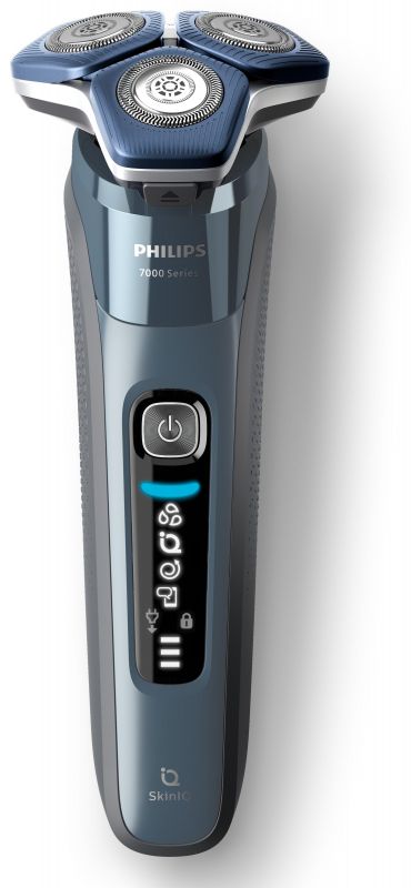 Бритва електр. Philips роторна Series 7000, 9Вт,  бритв.головок-3, Li-Ion, сух.+волог., тример, чохол, Bt., сіро-синій