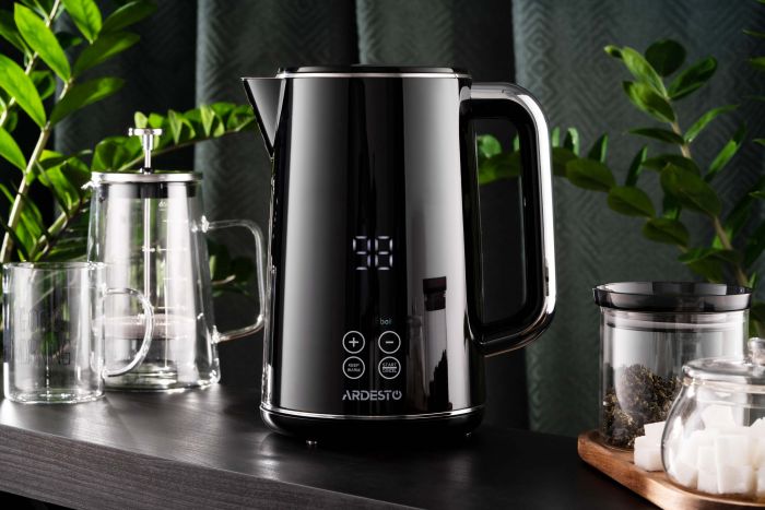 Електрочайник Ardesto Elegance, 1.7л, LED дисплей, подвійні стінки, Otter, чорний глянець