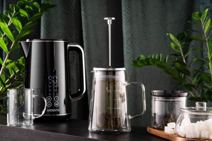 Електрочайник Ardesto Elegance, 1.7л, LED дисплей, подвійні стінки, Otter, чорний глянець