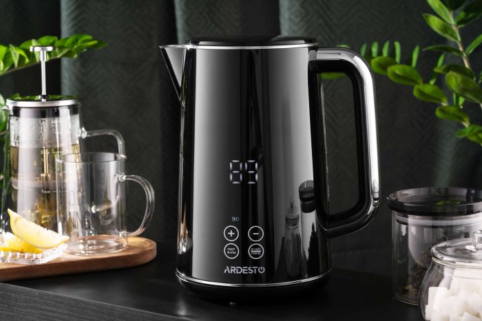 Електрочайник Ardesto Elegance, 1.7л, LED дисплей, подвійні стінки, Otter, чорний глянець