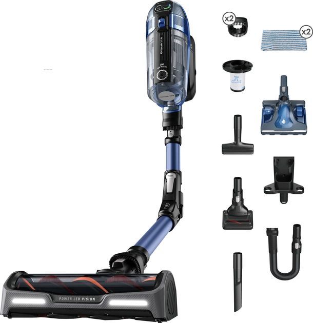 Пилосос Rowenta безпровідний Xforce Flex 14.60 Aqua, 200Вт, вологе прибирання, конт пил -0.9л, автон. робота до 70хв, НЕРА, чорно-синій