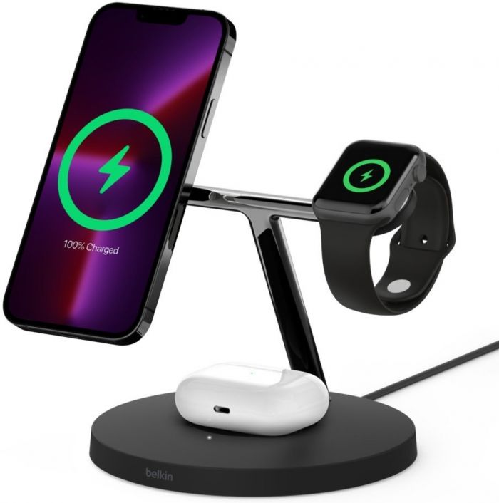 Зарядний пристрій бездротовий Belkin 3в1 MagSafe iPhone/Watch/AirPods Fast charger, чорний