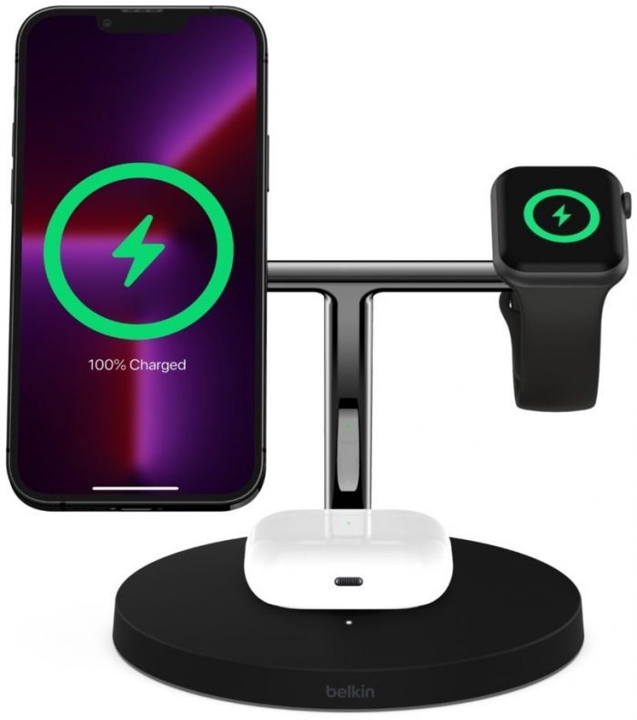 Зарядний пристрій бездротовий Belkin 3в1 MagSafe iPhone/Watch/AirPods Fast charger, чорний