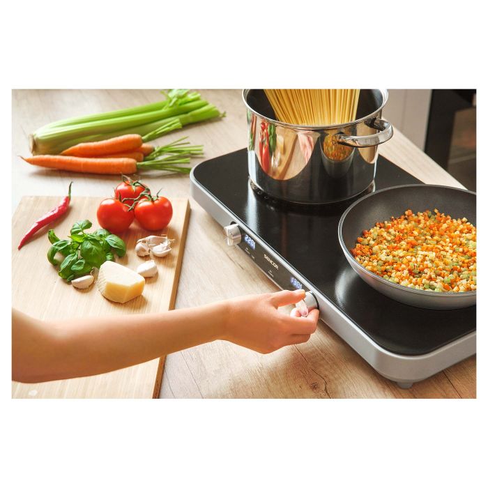 Плитка настільна Sencor індукційна, комфорок - 2 на 2.2 + 1.3кВт, керування - мех., чорний