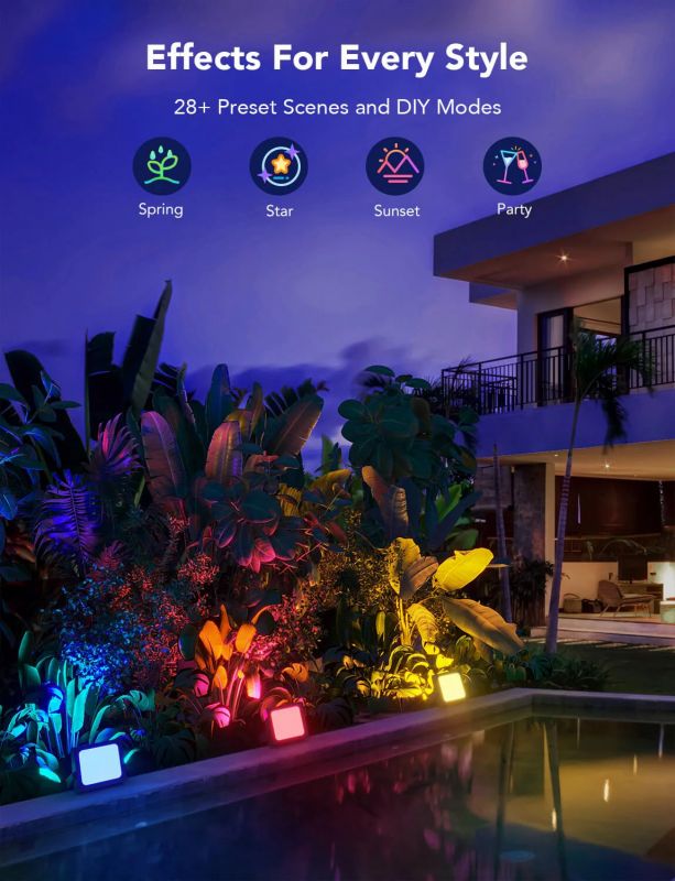 Набір настінних світильників Govee H7060 LED Smart Flood Lights, 4шт, RGBICWW, WI-FI/Bluetooth, чорний