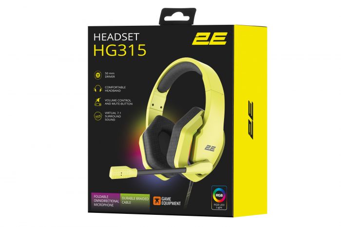 Гарнітура ігрова 2E GAMING HG315, 7.1, USB-A, RGB, 2м, жовтий