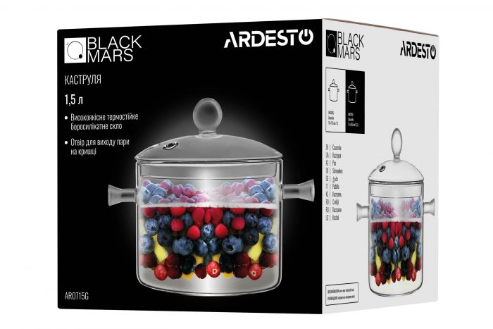 Каструля з кришкою Ardesto Black Mars, 1.5л, боросилікатне скло