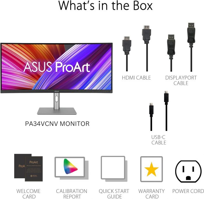 Монітор Asus 34.1" ProArt PA34VCNV 2xHDMI, 2xDP, USB-C, 2xUSB, RJ-45, MM, IPS, 3440x1440, 21:9, sRGB 100%, CURVED, AdaptiveSync, HAS, HDR10