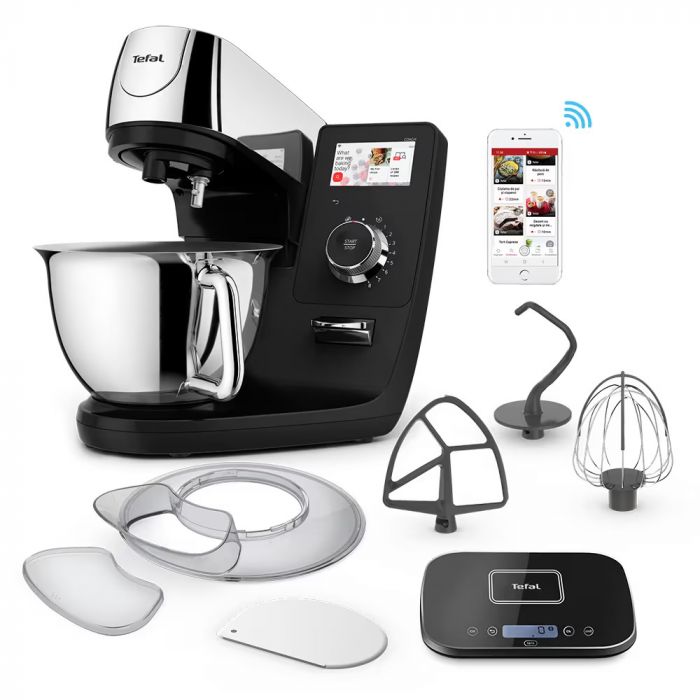 Кухонна машина Tefal I-Coach Touch, 1200Вт, чаша-метал, корпус-метал+пластик, дисплей, насадок-3, підкл. до смартфону, чорний