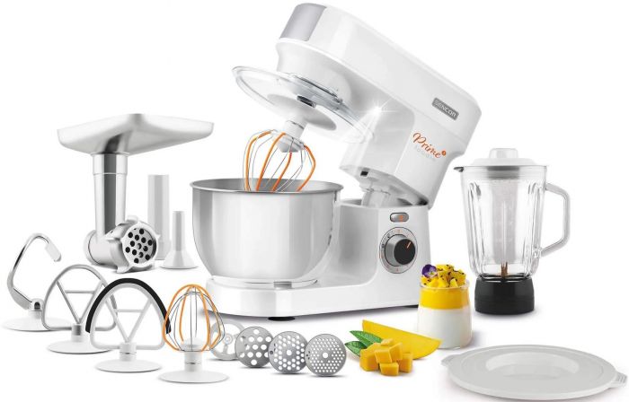 Кухонна машина Sencor 1000Вт, чаша-метал, корпус-пластик, насадок-12, білий