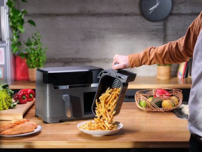Мультипіч Tefal Dual EasyFry&Grill AirFryer, 2700Вт, чаша-5.2+3.1л, сенсорне керув., 2 чаши, гриль, пластик, чорний