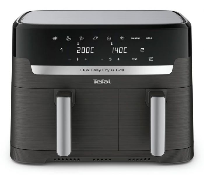 Мультипіч Tefal Dual EasyFry&Grill AirFryer, 2700Вт, чаша-5.2+3.1л, сенсорне керув., 2 чаши, гриль, пластик, чорний