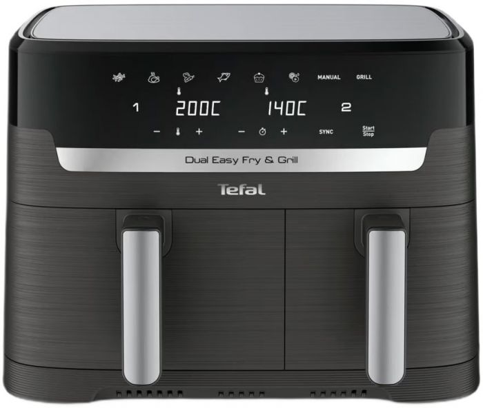 Мультипіч Tefal Dual EasyFry&Grill AirFryer, 2700Вт, чаша-5.2+3.1л, сенсорне керув., 2 чаши, гриль, пластик, чорний