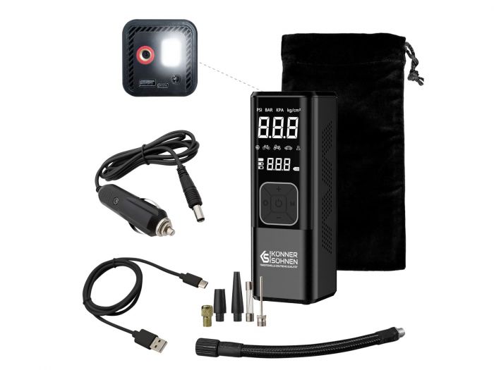 Компресор автомобільний акумуляторний Konner&Sohnen KS P20, 120Вт, 6000мАг, 150psi, 23л/хв, 0.9кг