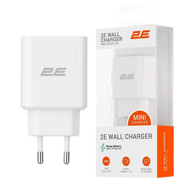Зарядний пристрій мережевий 2E 20Вт USB-C PD, білий