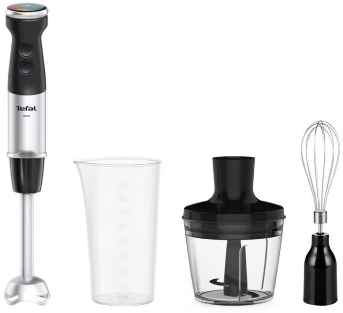 Блендер Tefal заглибний Quickchef+ 1000Вт, 3в1, чаша-800мл, чопер-500мл, турборежим, сріблясто-чорний