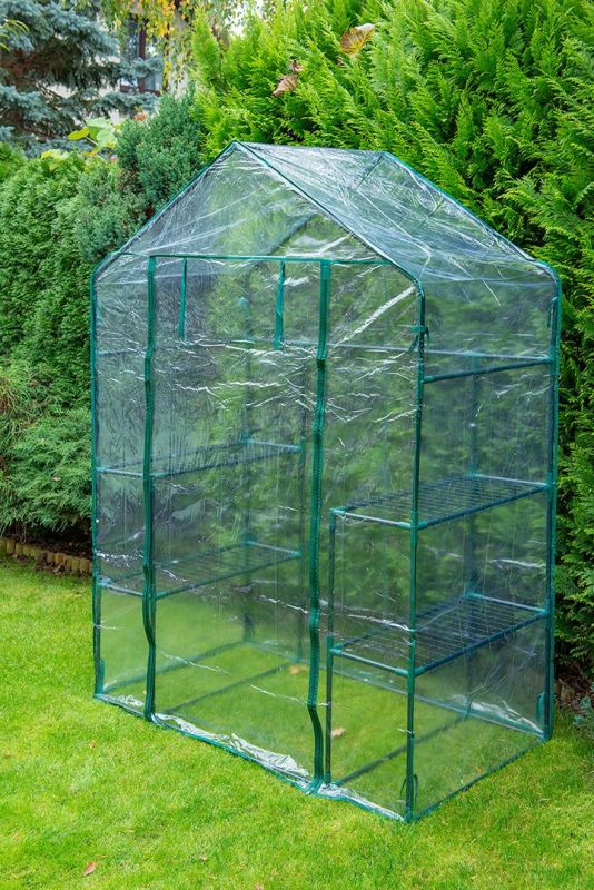 Парник складаний Neo Tools 195х143х73, 4 полиці, ПВХ плівка, зелений